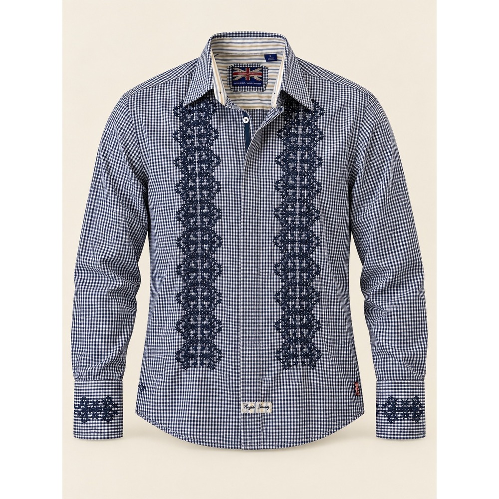 English Laundry Embroidered Gingham Button Down Shirt Mens Medium Blue